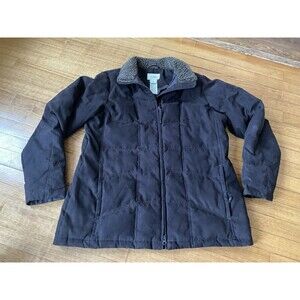 VTG LL Bean Womens XL reg Jacket Brown Goose Down Quilted Puffer Faux Suede Coat